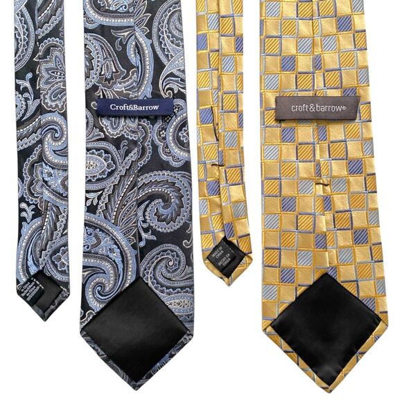 Mens Croft & Barrow Silk Neckties Blue Gray Paisley Yellow Checkered Ties, 3pcs - Picture 3 of 4